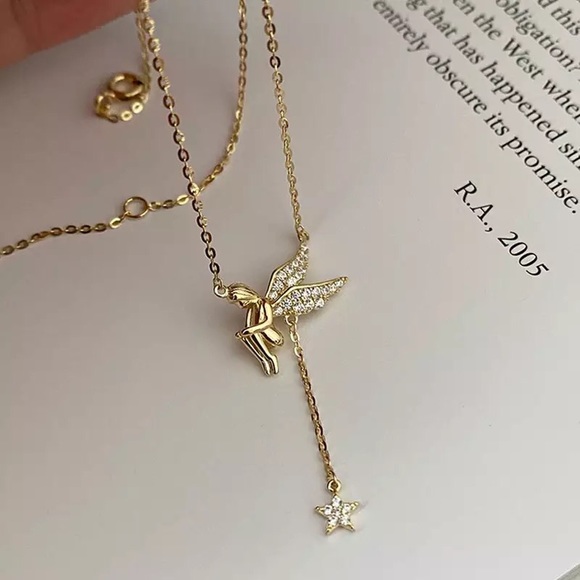 925 Sterling Silver Angel Star Tassel Necklace - Picture 5 of 11